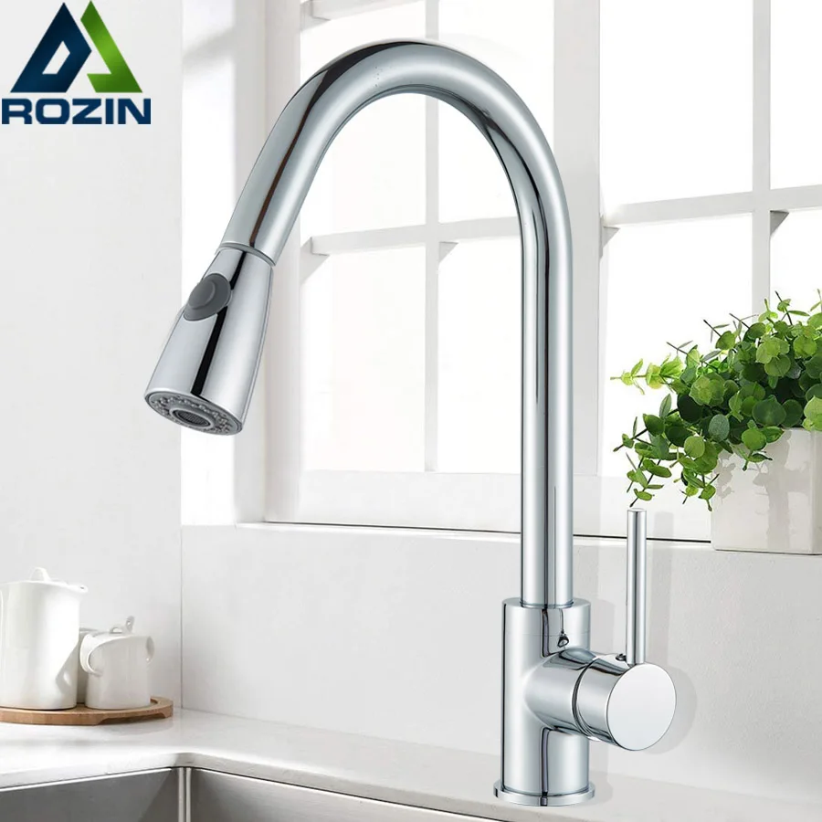 Chrome Dual Sprayer Kitchen Sink Faucet Deck Mount Kitchen Water Taps