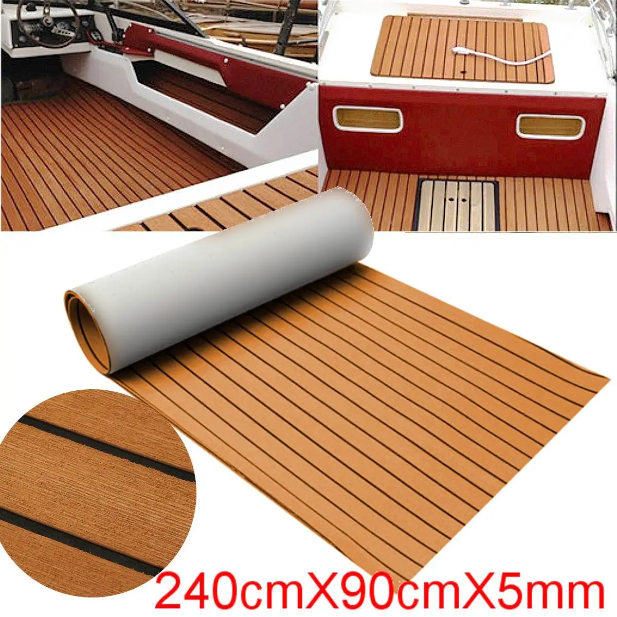 

2400*900*5mm Thicken Foam Teak Decking EVA Foam Marine Flooring RV Caravan Yacht Faux Boat Decorative Non-skid Accessory Brown
