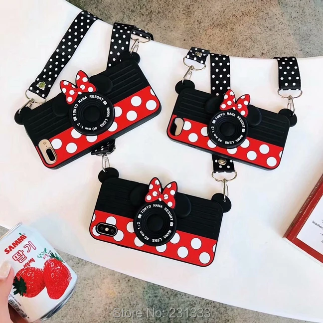 

C-ku 3D Minnie Camera Soft Silicone Case For Iphone X XS MAX XR 8 7 PLUS 7PLUS I7 6 6S I6 Lanyard Cartoon Skin Cover Luxury 1pcs