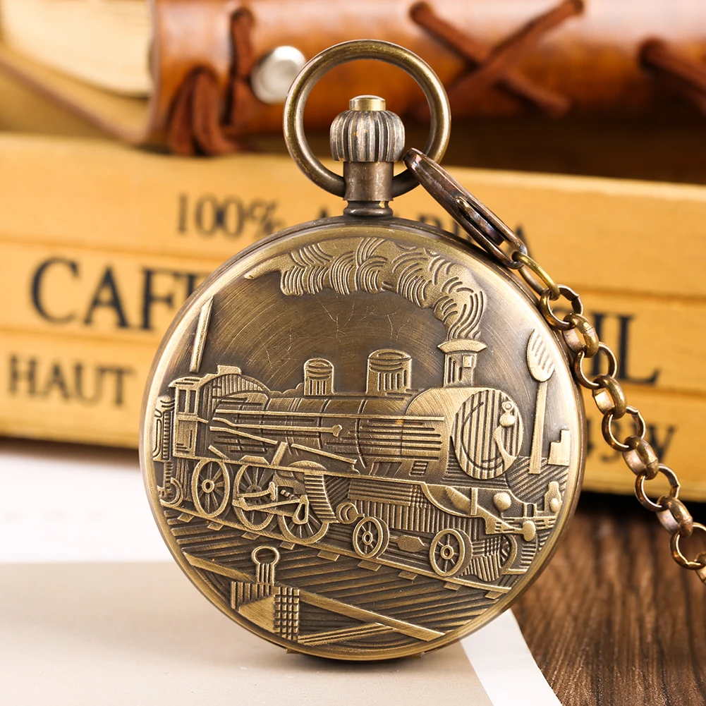 Механические карманные часы для мужчин с рисунком парового поезда мальчиков
