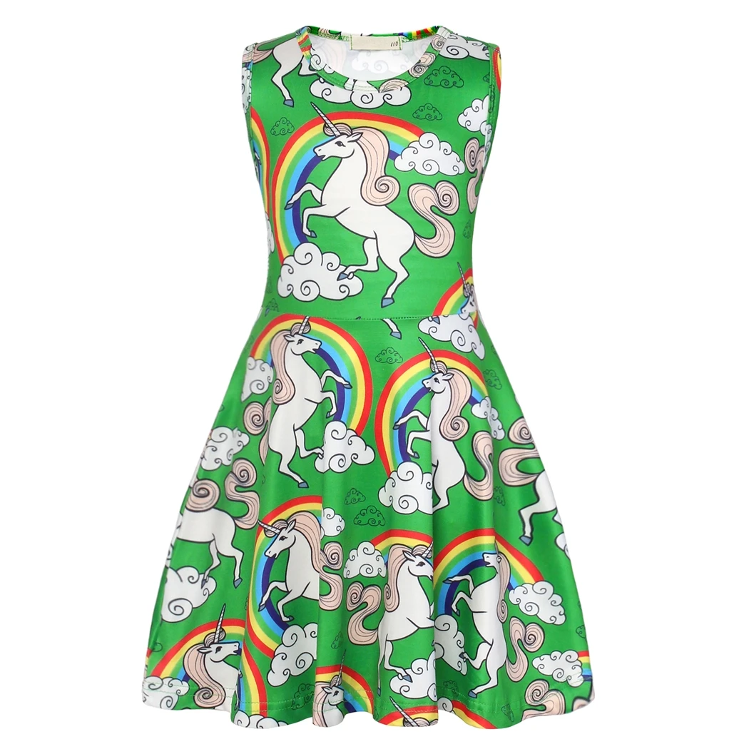 

AmzBarley Rainbow Unicorn Dress Little Girls Birthday Theme Dress Up Party Dresses Toddler Pleated Clothes 2-14Years