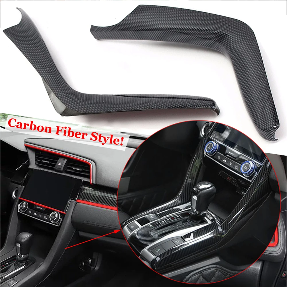 

For Honda Civic 2016 2017 15.35Auto Black ABS Carbon Fiber Gear Side Cover Trim