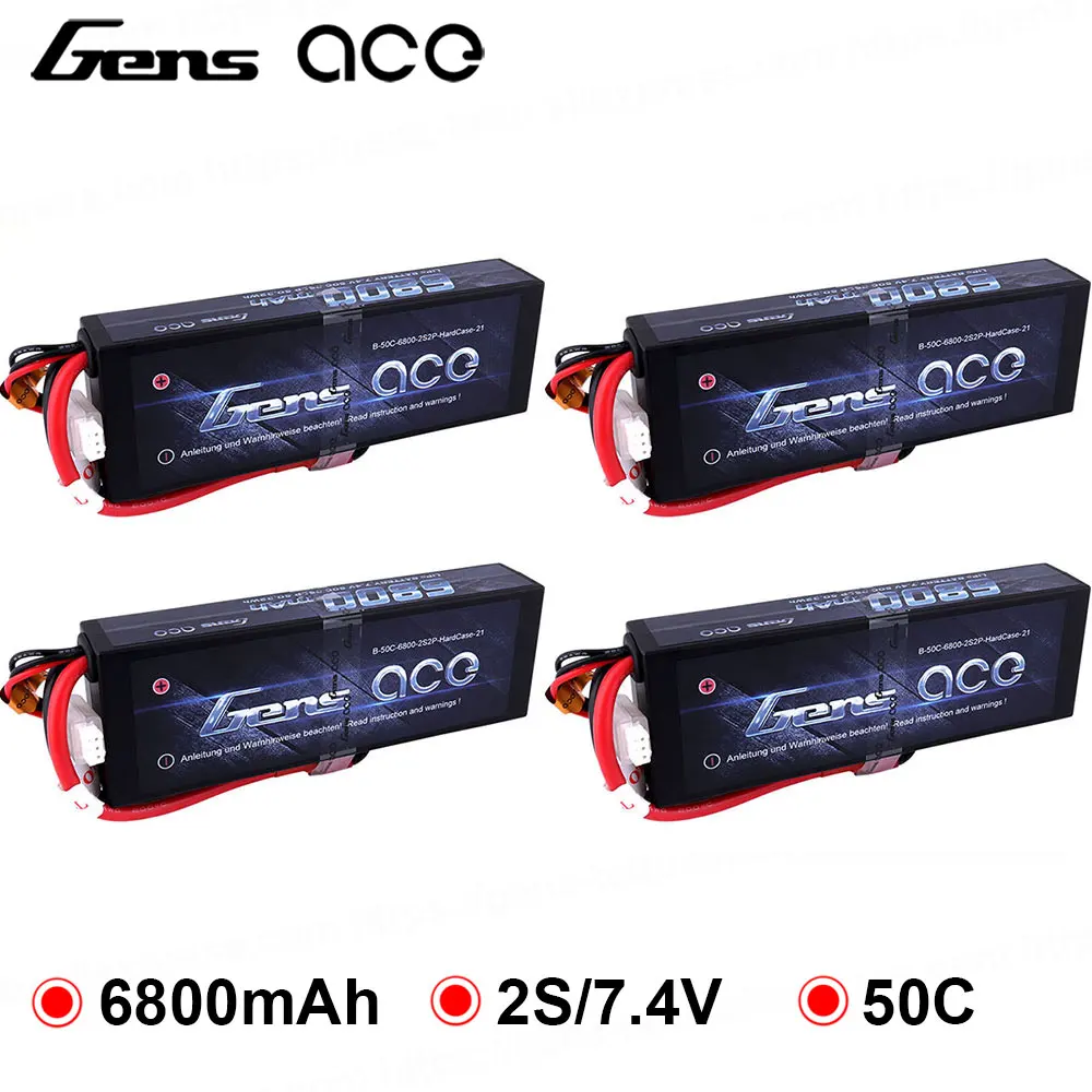 4 шт. Gens ace Lipo 2S аккумулятор 6800 мАч 7,4 В Аккумулятор 50C-100C Deans разъем для радиоуправляемого автомобиля 1/8 1/10 жесткий кейс высокой разрядки