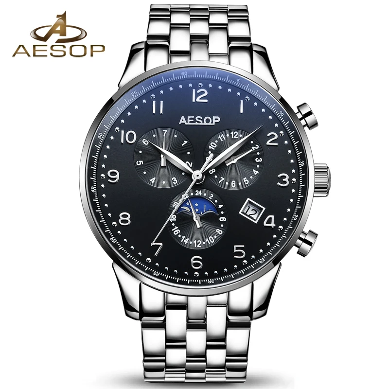 

Aesop Fashion Watch Men Automatic Mechanical Wrist Shockproof Waterproof Wristwatch Male Clock Relogio Masculino Hodinky 9003g