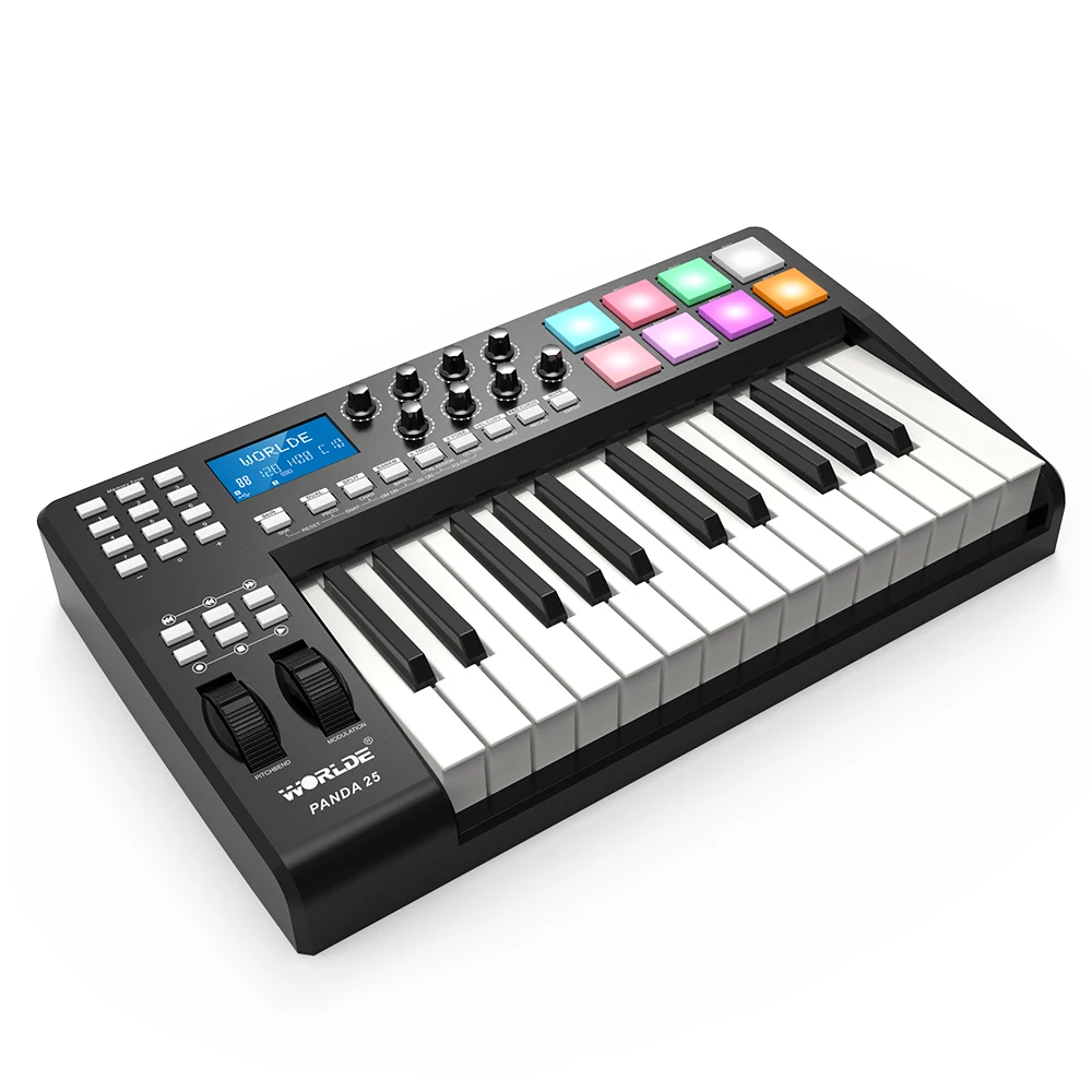 

WORLDE PANDA25 Compact 25-Key USB MIDI Keyboard Controller 8 RGB Colorful Backlit Trigger Pads with USB Cable