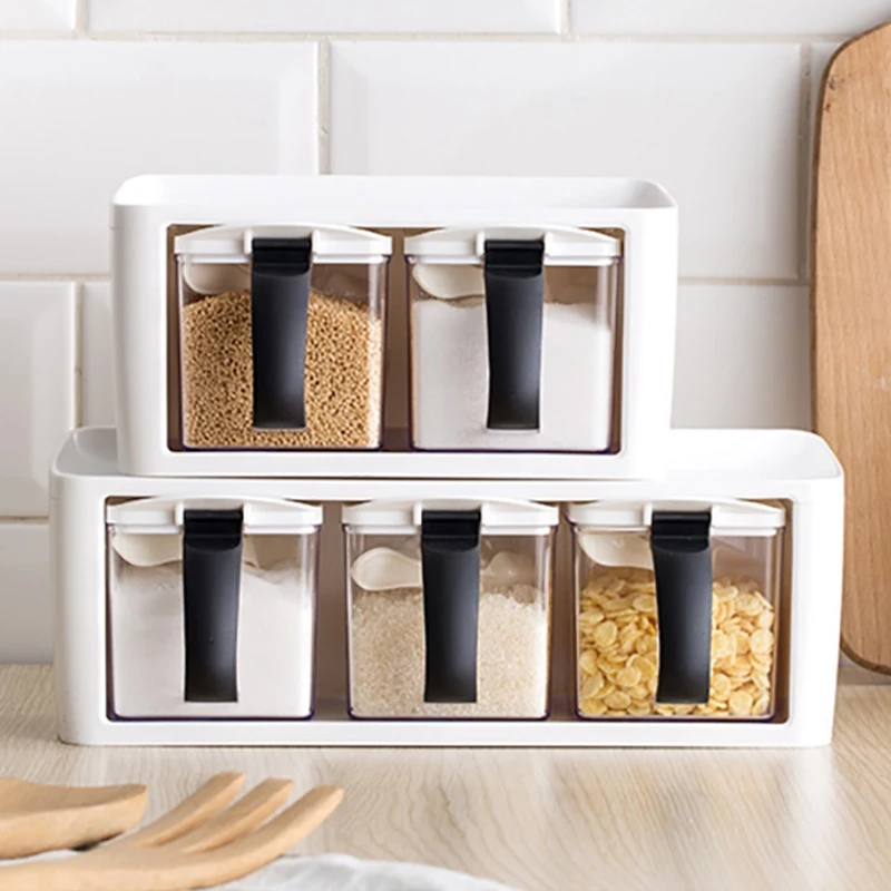 

LUDA Storage Seasoning Boxes Spice Jar Bottle With Handle And Spoon Kitchen Storage Container Herb Spice Tools