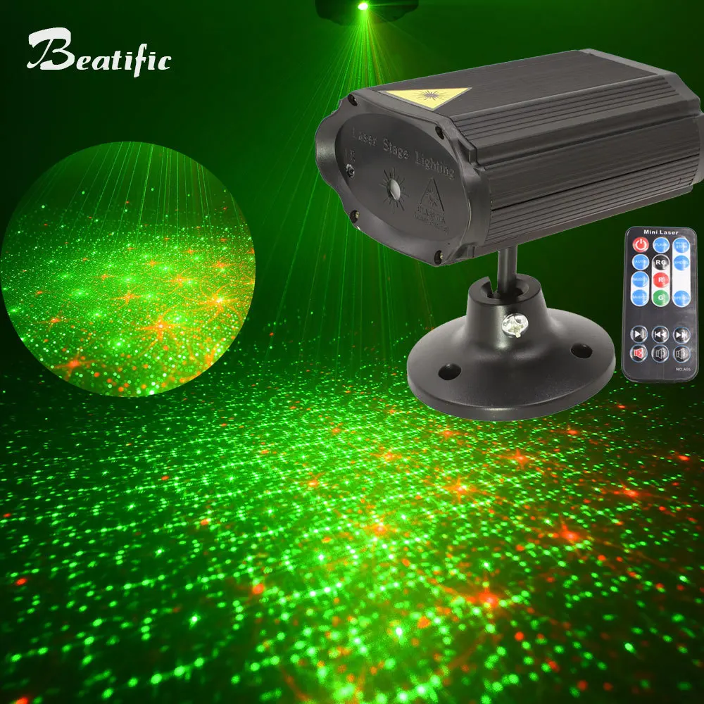 

Mini Party Lights Music Color Change Voice Control Disco Ball Light and DJ Laser Projector 8 Patterns Stroboscope With Remote