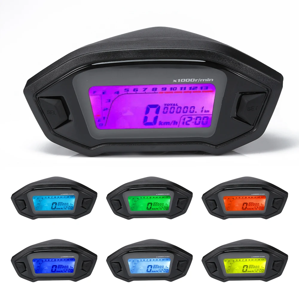

Universal DC 8 - 12V LCD Motorcycle Speedometer with 7-color Backlight Speedometer Odometer Tachometer W/ Speed Sensor