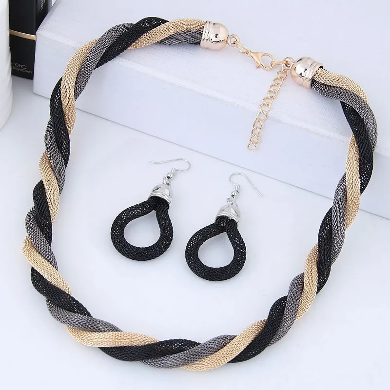 

Fashion Jewelry Set For Women Bohemian Twisted Colorful Statement Necklace And Earrings Set Fashion Boho Wedding Jewellery