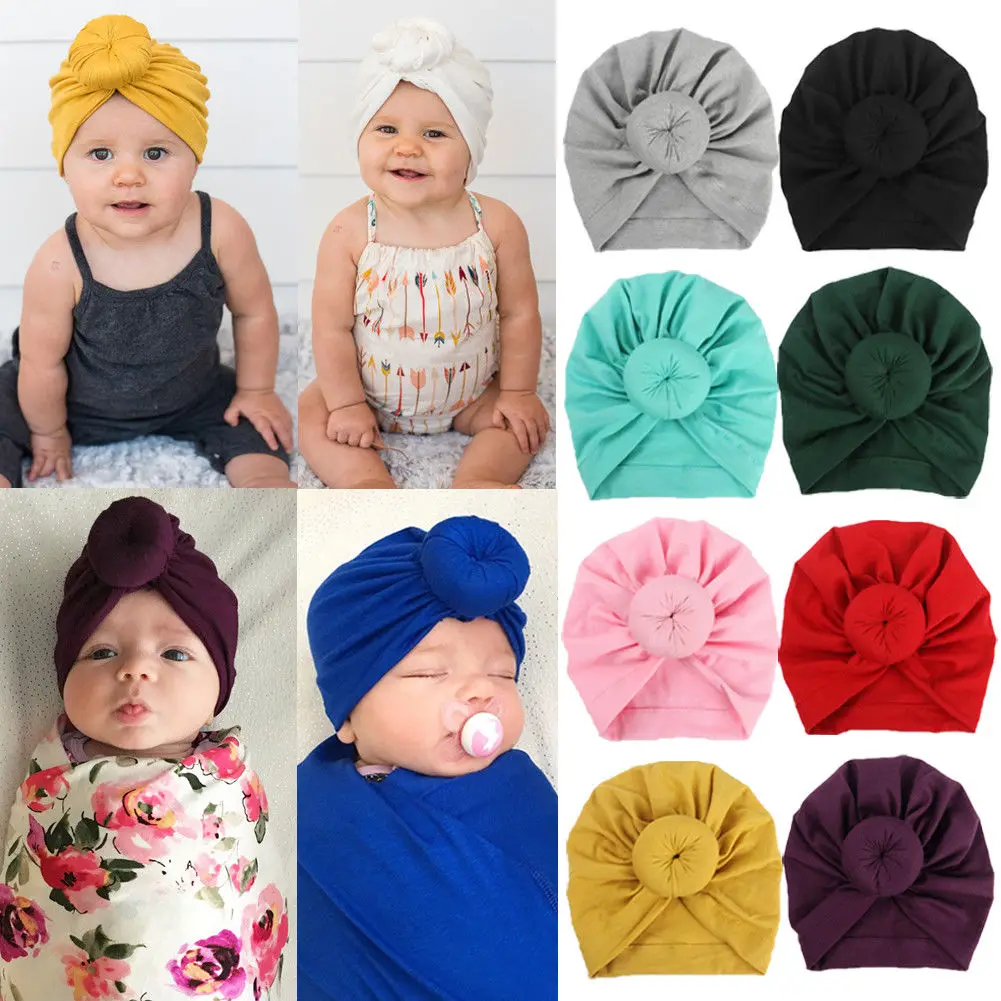 Коллекция года, Детские аксессуары для новорожденных, малышей, детей, малышей, маленьких мальчиков и девочек, тюрбан, хлопковая шапка, зимняя теплая мягкая шапка, одноцветные, с узелком, мягкая шапка