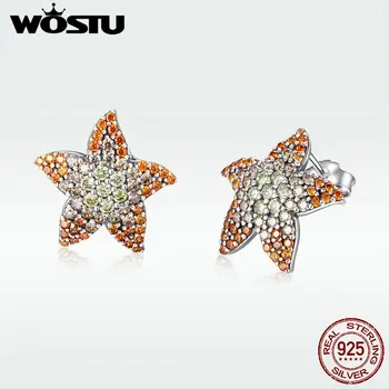 

WOSTU 100%Real 925 Sterling Silver Stud Earring Intricate Orange Color Starfish For Women Jewelry Gift Wedding Party DXE449
