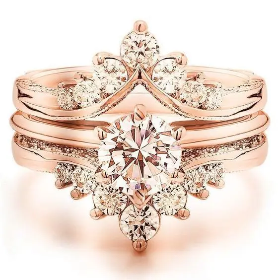 Gorgeous Women Rose Gold Color Morganite Ring Set Fashion Wedding Jewelry Size 6 10 Party 