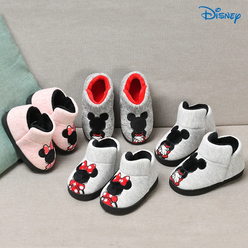 Disney 2019 Микки Минни зимние детские хлопковые тапочки обувь для мальчиков/Детские