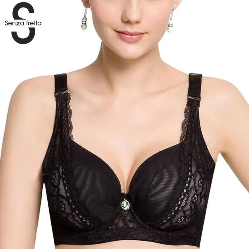 Senza Fretta Ultra-thin Lace Bra Women Summer Push Up Bra Subtransparent Breathable Mesh Thin Underwear Bra Plus Size NYB9493