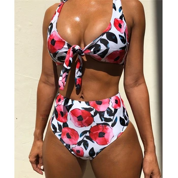 

Sexy Bikini Set Swimwear Women Swimsuit Push Up Bow tie Bandages printing Bathing Suit Bikinis Women Biquinis Beach Wear