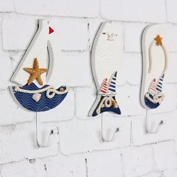 

Wood Clothing Hats Hooks Cartoon Pattern Wall Hang Up Keys Home Decoration