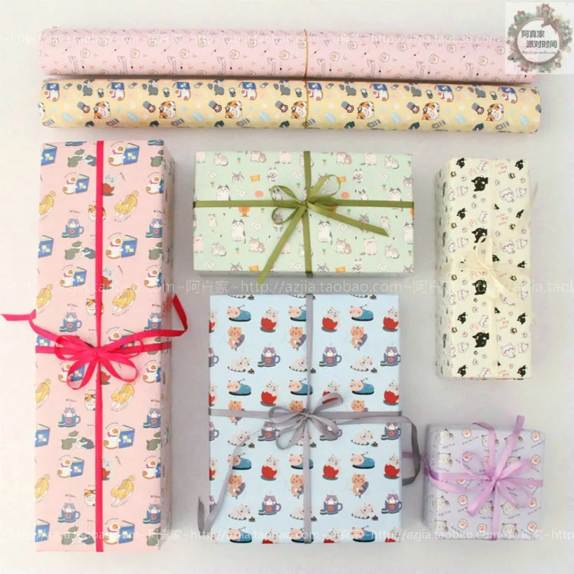 

10PC Lovely Cat Style Xmas Gift Packing Craft Paper Festival Gift Box Wrapping Paper Bag Book Paper Manual DIY Papier 50*70CM