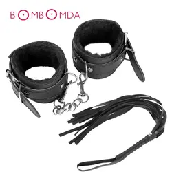 Пикантные высокие сапоги бондаж набор плюшевые ботильоны наручники с кнут эротические аксессуары наручники для взрослых секс-игрушки для
