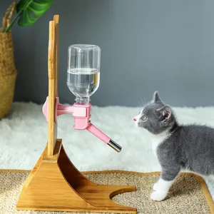 Деревянный дозатор для воды для домашних животных, автоматическая кормушка для собак, кошек, с рамой, регулируемая высота, подставка для питья, бутылка для питья домашних животных, фонтан - изображение