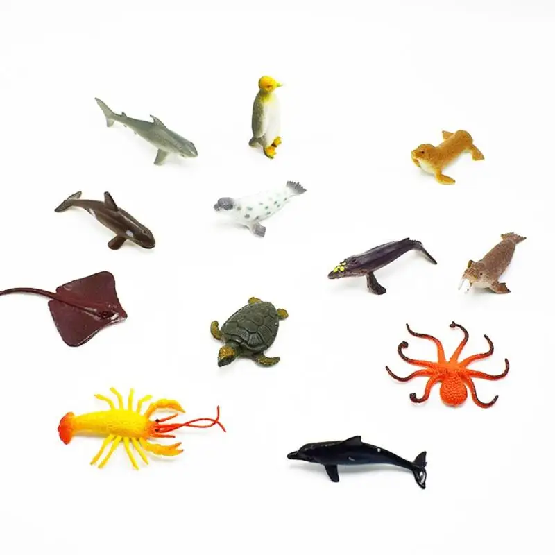 

12pcs/set Plastic PVC Sea Life Simulation Animal Model Great shark whale turtle crab dolphin Action Toy Figures Educational Coll