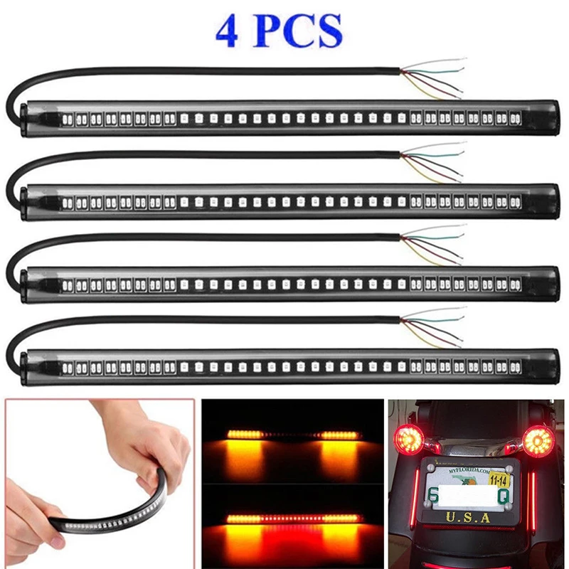 

4pcs Waterproof Motorcycle 48LED Brake Turn Signal Light License Plate Taillight