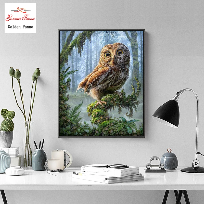 

Golden Panno Kits for Embroidery Cross Stitch Cotton Wire Painting DIY Needlework DMC Owl Tree Animals New Year Home Decor C