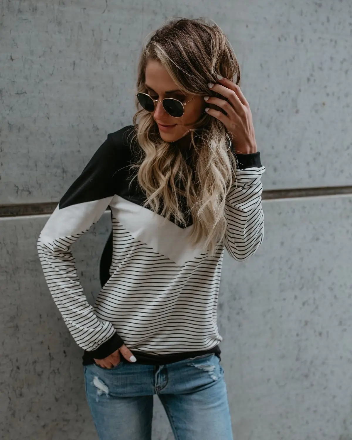 

Women Long Sleeve Hoodie Pullover Sweatshirt Long Sleeve Striped Casual Tops O-neck Autumn Spring Women Clothes