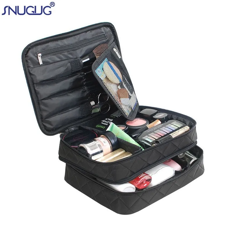 

New women Double Layer Cosmetics Bag High Capacity Travel Bags Wash Makeup Organizer Pouch Beauticians Case Accessories Supplies