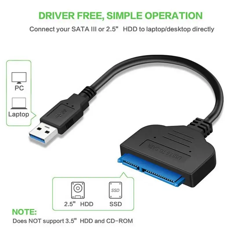 New USB 3.0 To Sata Adapter Converter Cable 22pin SataIII To USB3,0 Adapters For 2.5
