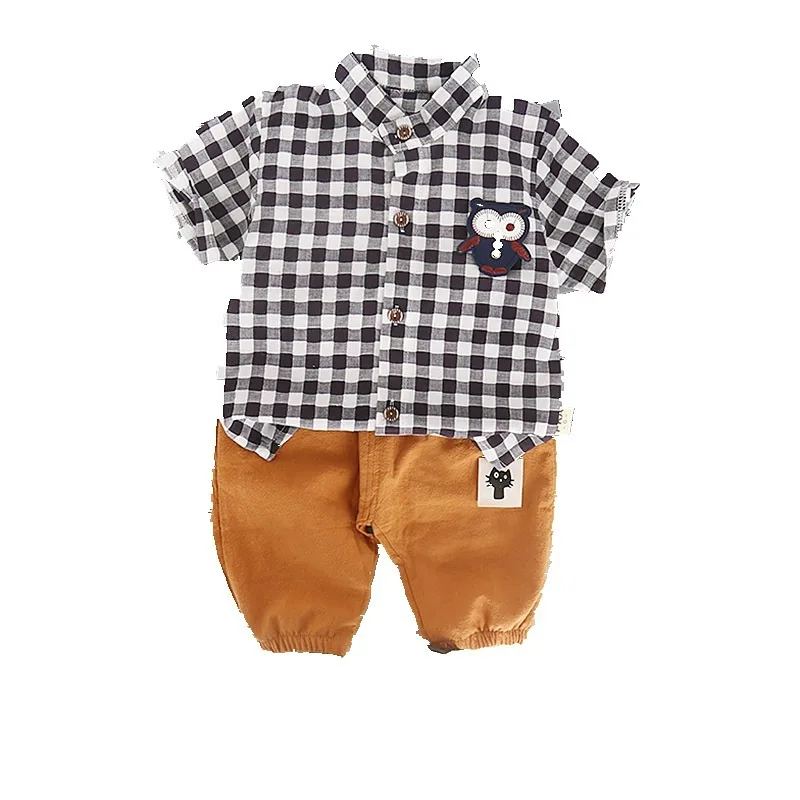 

Summer Children Boys Girls Cotton Infant Clothes Owl Plaid T-Shirt Cat Shorts 2pcs/Sets Toddler Fashion Clothing Baby Tracksuits