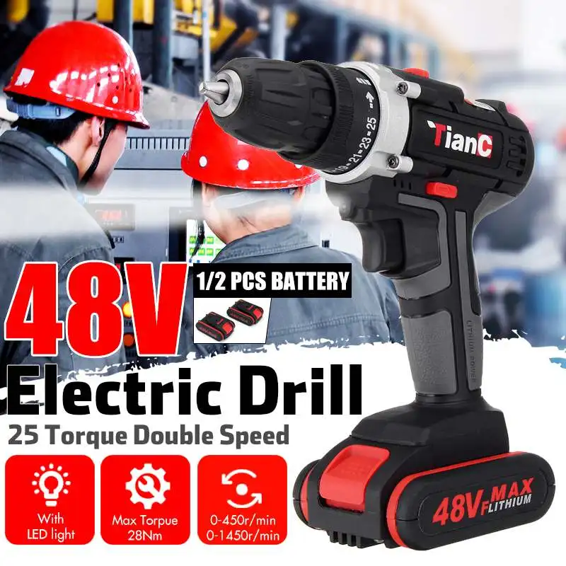 Drillpro 48 В Ударная дрель электрическая ручная Аккумуляторный молоток отвертка