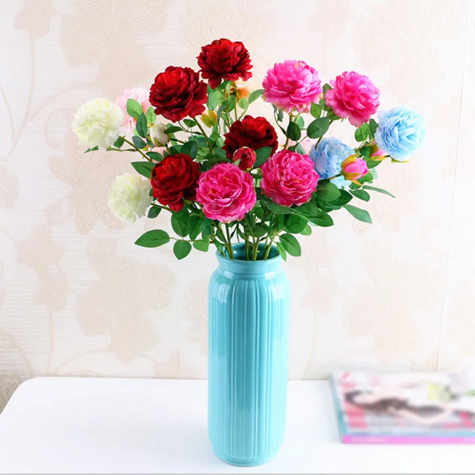 

1pc Fake Silk Roses Artificial Flower For Wedding Bouquet Decoration Table Wall Real Touch Rose 2pcs Flower Heads+1pc Flower Bud