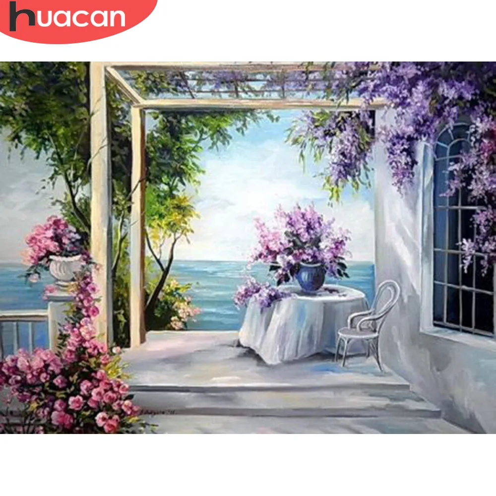 

HUACAN Diamond Embroidery Landscape Flower And Sea Diamond Painting DIY Full Square Cross Stitch Display Rhinestones Decor Home