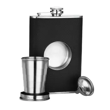

JEYL Stainless Steel 8 oz Hip Flask Built-in Collapsible 2 Oz Shot Glass Flask Funnel - Everything You Need to Pour Shots on t