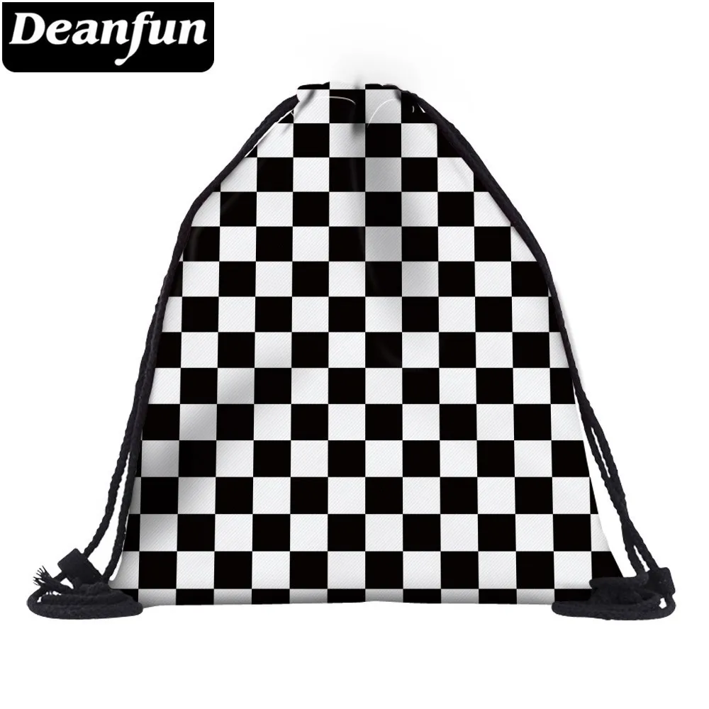 Deanfun женская сумка на шнурке с 3D принтом черно белый геометрический рюкзак