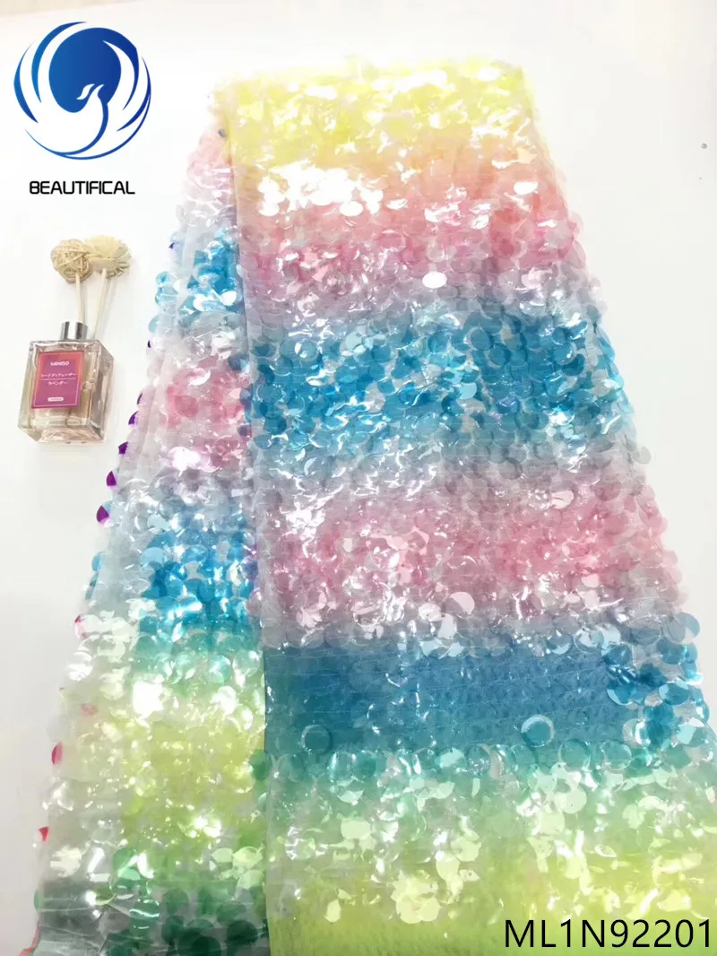 

Beautifical nigerian lace fabrics Fashion multicolor sequins design net lace fabric for women dress 5yards/lot ML1N922
