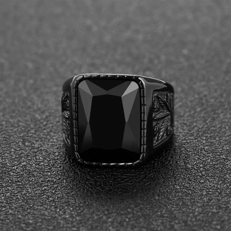 YAKAMOZ панк нержавеющая сталь 316 L Кольцо с черным камнем классический стиль байкерские кольца для мужчин Рок& Ролл мужские ювелирные изделия Новая мода