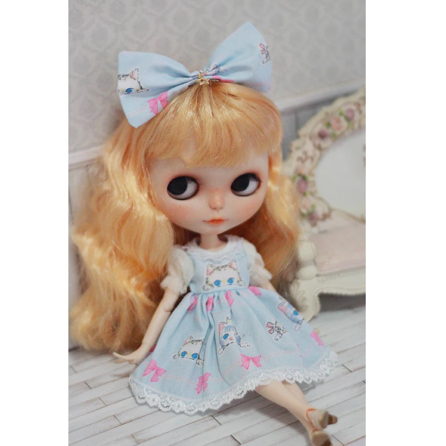 

[wamami] 12" Neo Blyth/Takara Azone Doll Baby Blue Cat Pattern Bow Dress Clothes