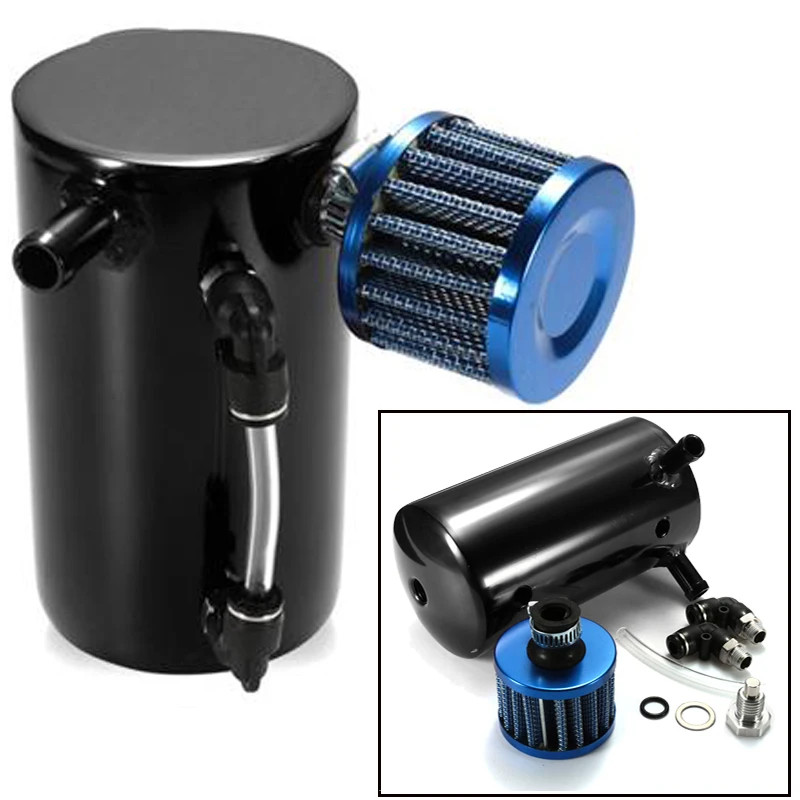 

Universal 0.5L Engine Barb Oil Catch Tank Can Reservoir Breather Filter Baffled