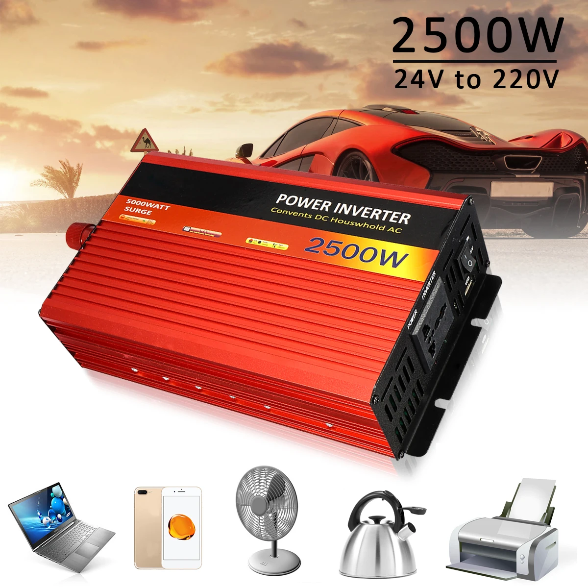 

Car Inverter 2500W DC 24V to AC 220V Pure Sine Wave Power Inverter Charger Converter for House Vehicle Power Supply