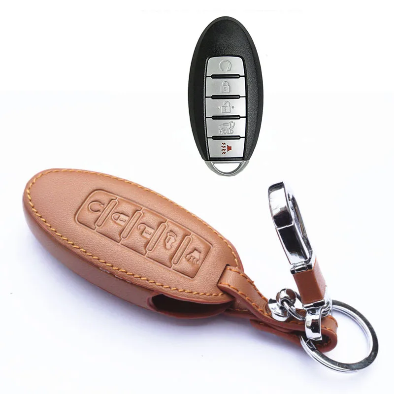 

Leather Case Cover Key Holder Fits For Infiniti Nissan Remote Smart Key 5Button