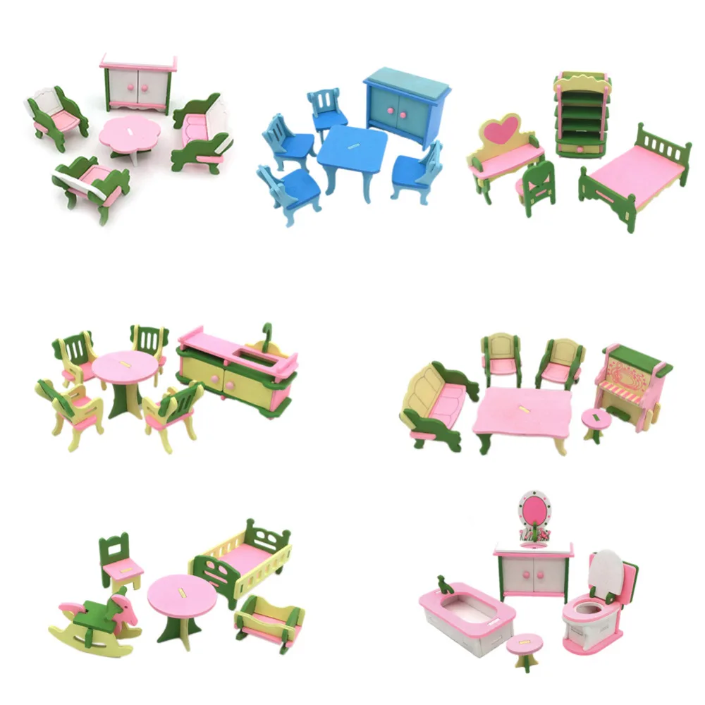 

7 Styles Kids Play House Wooden Toy Set Dressing Table Children's Chairs Wood Furniture Kitchen Combination Toys Dining Table