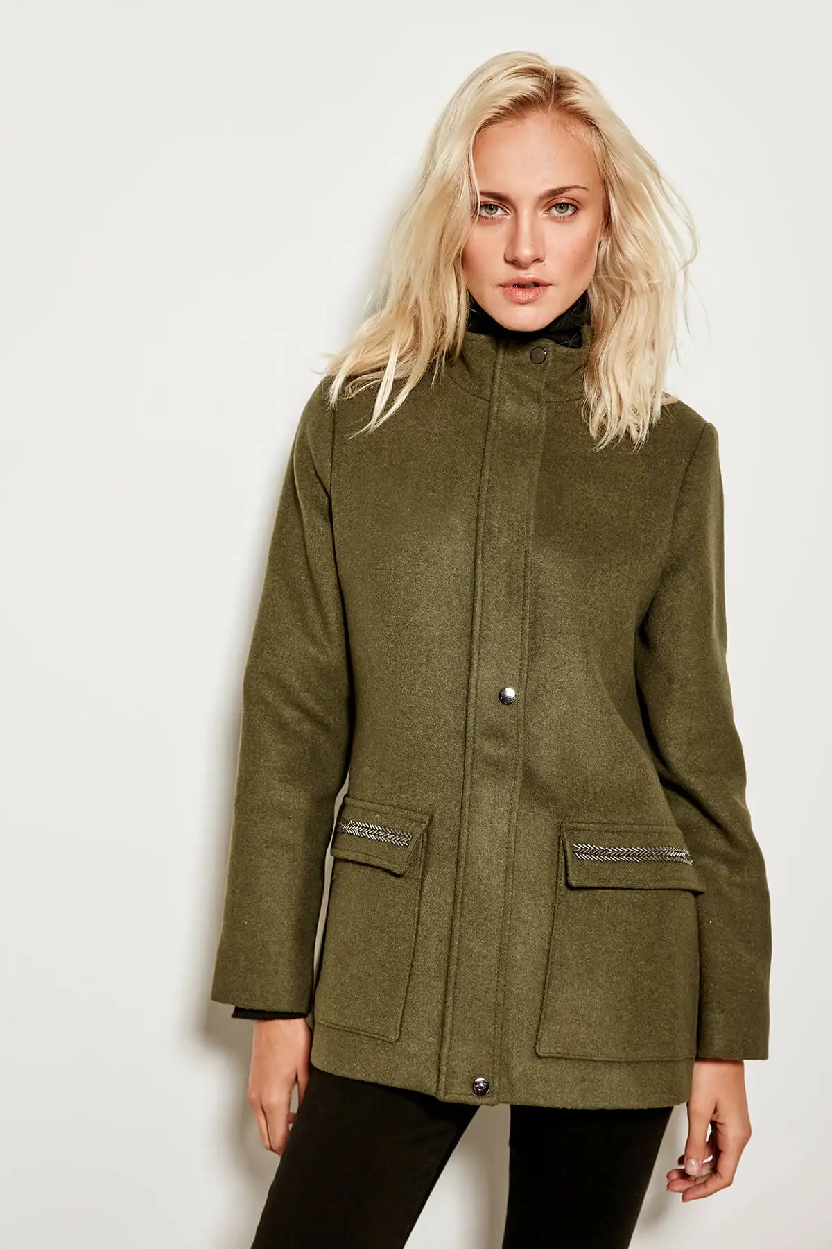 Trendyol Khaki Embroidered Coat Pocket Stamps TCLAW19OI0052in Basic