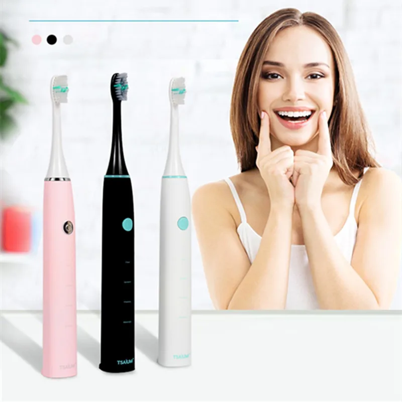 

Tsaiumi ET530 Sonic Electric Toothbrush Adult Timer Brush USB Rechargeable Electric Tooth Brushes with 3pcs Replacement Heads