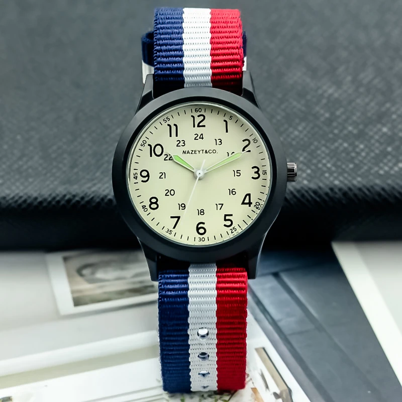 

Free shipping Nazeyt boys and girls outdoor sports army watch luminous hands child student Multicolor Nylon strap gift clock