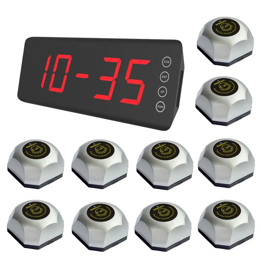 

SINGCALL Wireless Restaurant Calling Waiter System 1 screen fixed receiver, 10 guest pagers for Hotel,Cafe,wireless call bell