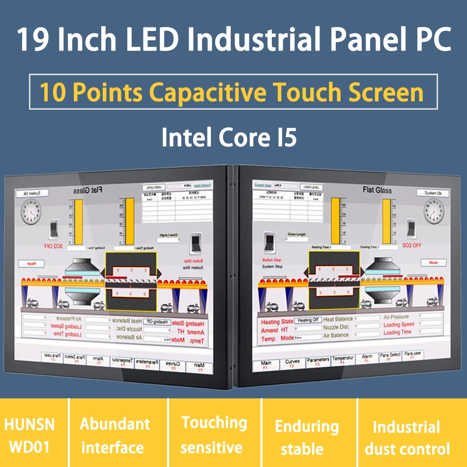 HUNSN LED промышленная панель ПК 19 дюймов сенсорный экран Windows 7/10/Linux 10 точек