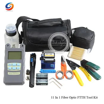 

11pcs Fiber Optic FTTH Tool Kit with FC-6S Fiber Cleaver and Optical Power Meter 3-5MW Visual Fault Locator Fiber pen
