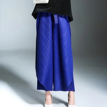 

LANMREM 2020 New spring Fashion Black High Waist Elastic Sashes Casual Woman Ankle-length Wide Leg Pants SC067