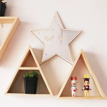 

Nordic Simple Natural Trigon Storage Shelf Decorative Kids Room Christmas Gifts Baby Room Wall Decorations Wood Shelf Wood Rack